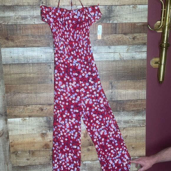 New GB juniors‎ red pants romper jumpsuit spaghetti straps, ruching, size XL - Picture 1 of 16